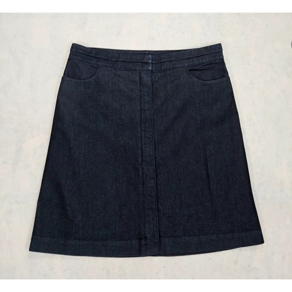 Lafayette 148 Skirt 14 Denim A-Line Dark Indigo Jean Stretch Blue Lnee Length